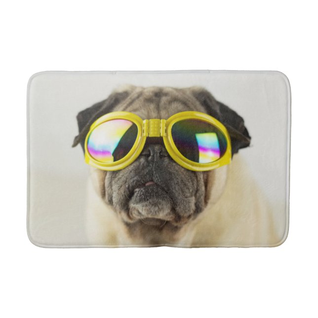Pug with Goggles Bath Mat (Front)
