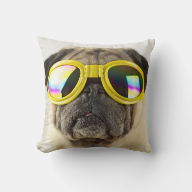 Pug with Goggles Cushion (Front)