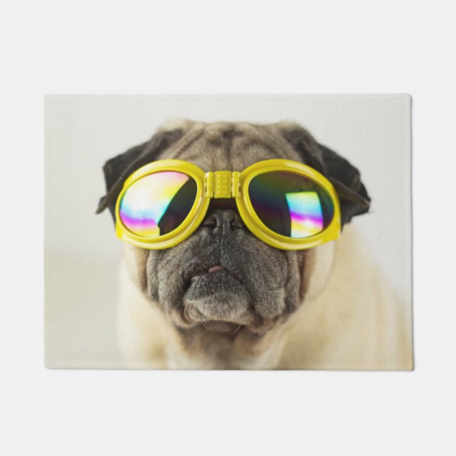 Pug with Goggles Doormat (Front)
