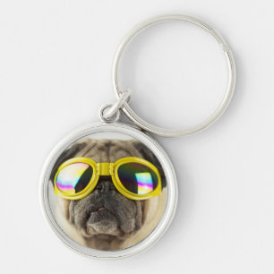 Pug with Goggles Key Ring