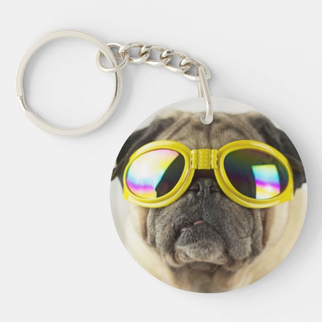 Pug with Goggles Key Ring (Front)
