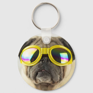 Pug with Goggles Key Ring