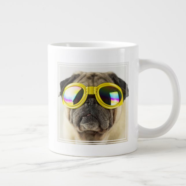 Pug with Goggles Large Coffee Mug (Right)