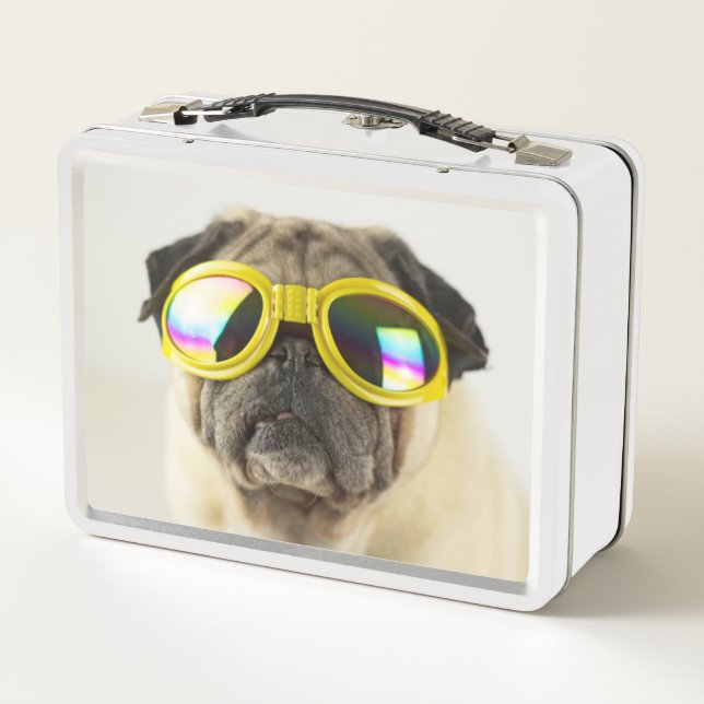 Pug with Goggles Metal Lunch Box (Back)