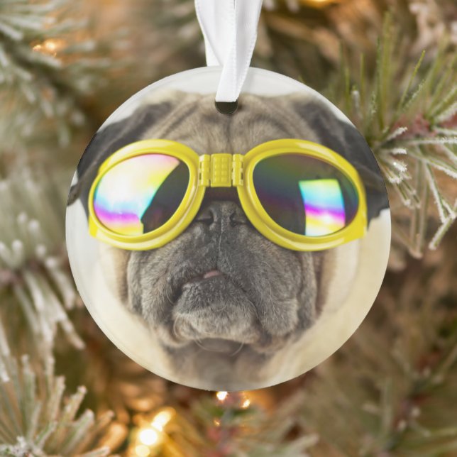Pug with Goggles Ornament (Tree)