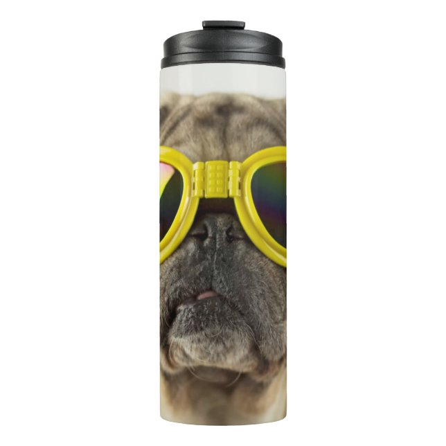 Pug with Goggles Thermal Tumbler (Front)