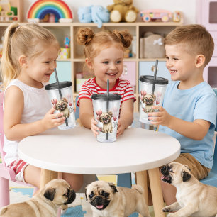 Pug with Heart Balloons Acrylic Tumbler