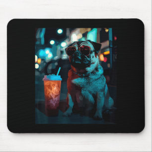 Pug with iced coffee mouse mat
