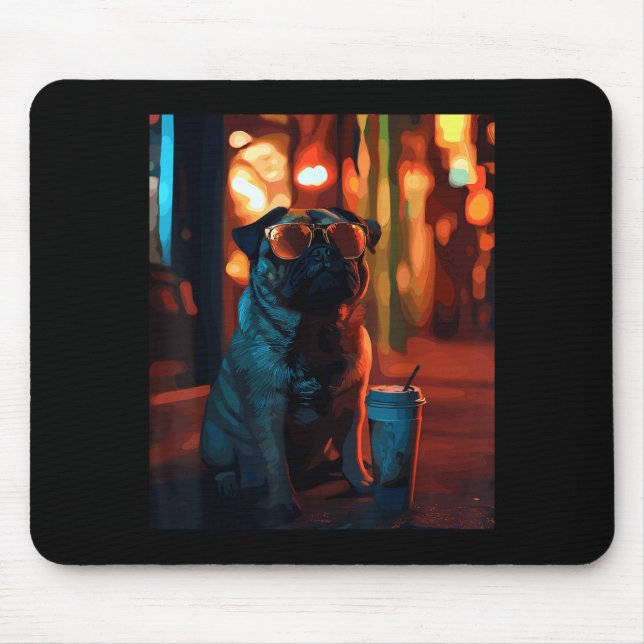 Pug with iced coffee  mouse mat (Front)