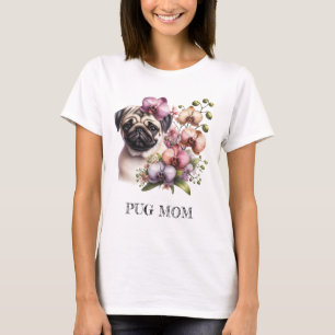 Pug with Orchid Branch, watercolor, T-Shirt