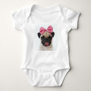 Pug with Pink Bow Baby Bodysuit