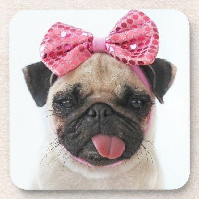 Pug with Pink Bow Coaster (Front)