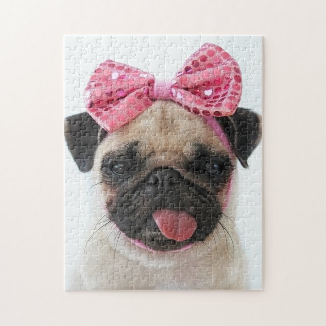 Pug with Pink Bow Jigsaw Puzzle (Vertical)