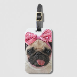 Pug with Pink Bow Luggage Tag