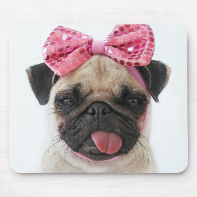 Pug with Pink Bow Mouse Mat (Front)