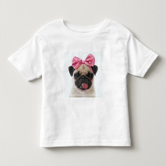 Pug with Pink Bow Toddler T-Shirt (Front)