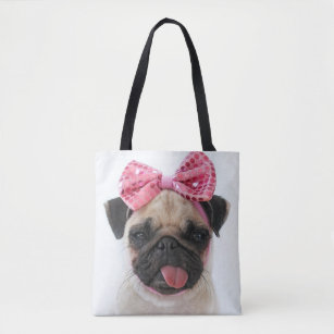Pug with Pink Bow Tote Bag