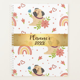 Pug with Rainbow Personalised Planner