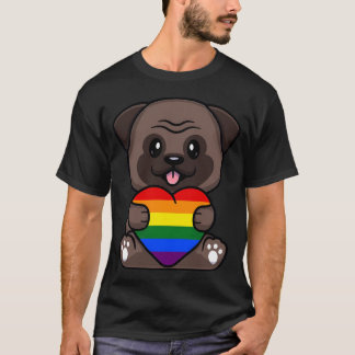 Pug with Rainbow Pride Flag Heart T-Shirt