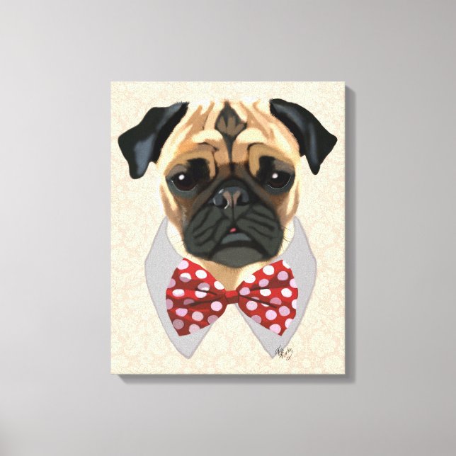 Pug with Red and White Spotty Bow Tie Canvas Print (Front)