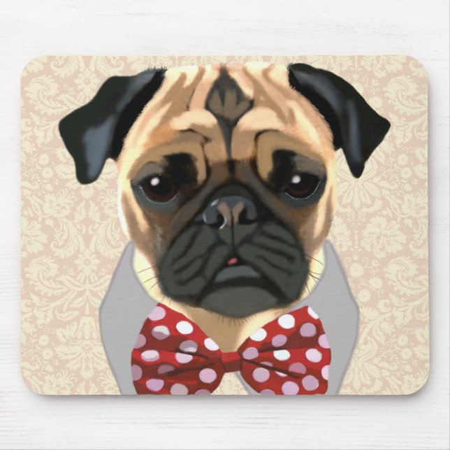 Pug with Red and White Spotty Bow Tie Mouse Mat (Front)