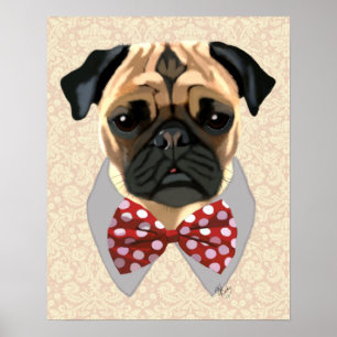 Pug with Red and White Spotty Bow Tie Poster