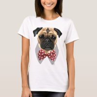 Pug with Red and White Spotty Bow Tie