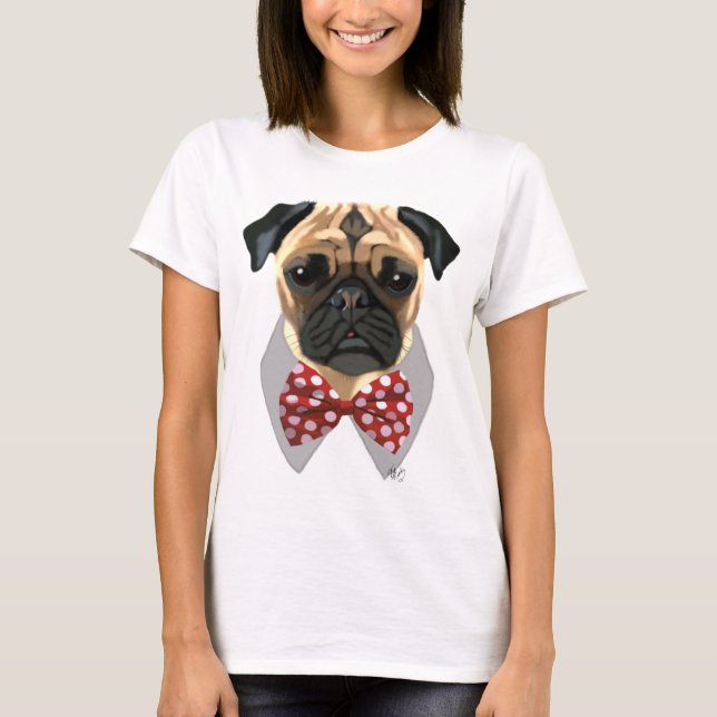 Pug with Red and White Spotty Bow Tie T-Shirt (Front)