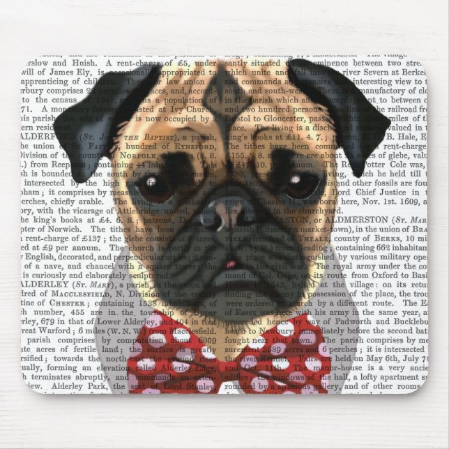 Pug with Red Spotted Bow Tie Mouse Mat (Front)