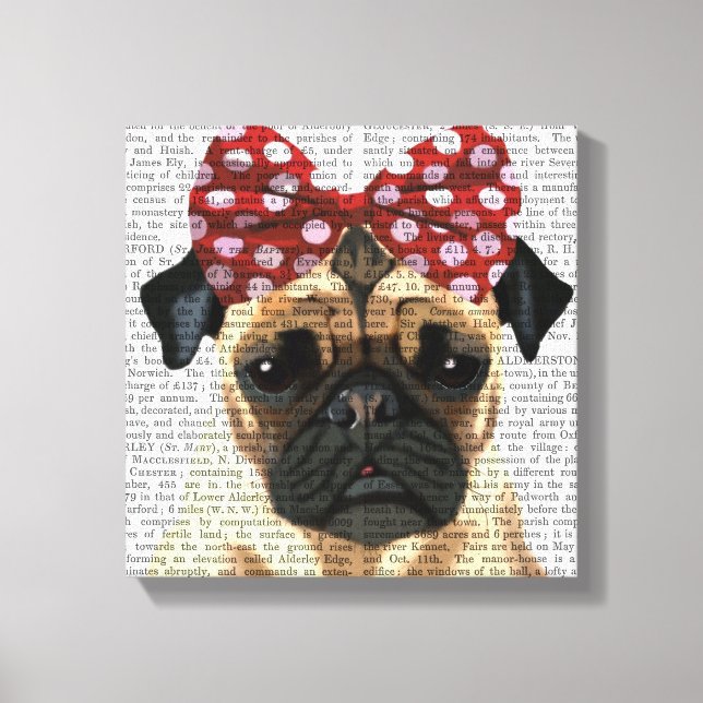 Pug with Red Spotty Bow On Head Canvas Print (Front)