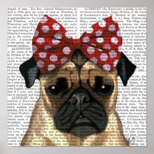 Pug with Red Spotty Bow On Head Poster