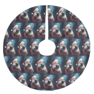 Pug With Santa Claus Festive Christmas Brushed Polyester Tree Skirt