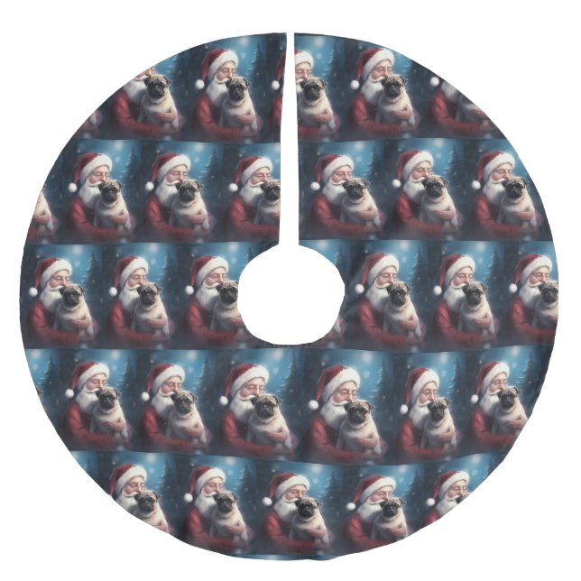 Pug With Santa Claus Festive Christmas Brushed Polyester Tree Skirt (Front)