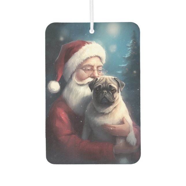 Pug With Santa Claus Festive Christmas Car Air Freshener (Front)