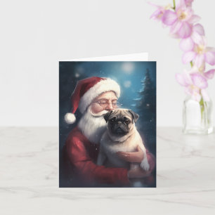 Pug With Santa Claus Festive Christmas Card