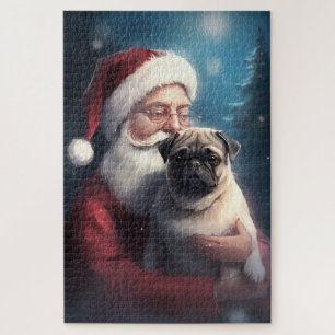Pug With Santa Claus Festive Christmas Jigsaw Puzzle