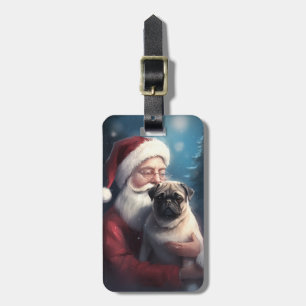 Pug With Santa Claus Festive Christmas Luggage Tag