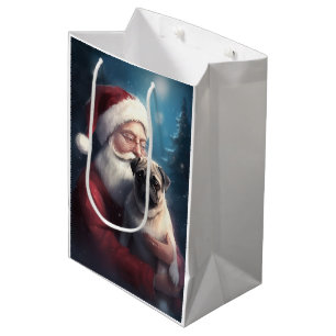 Pug With Santa Claus Festive Christmas Medium Gift Bag