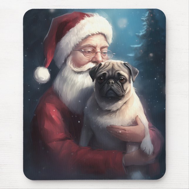 Pug With Santa Claus Festive Christmas Mouse Mat (Front)