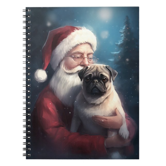 Pug With Santa Claus Festive Christmas Notebook (Front)