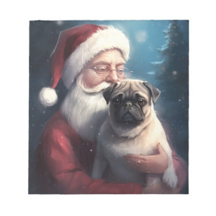 Pug With Santa Claus Festive Christmas Notepad