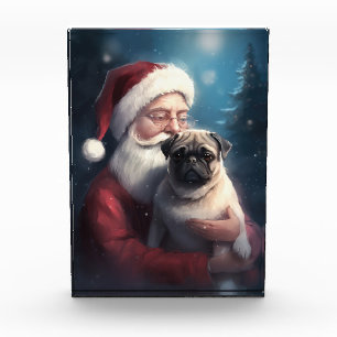 Pug With Santa Claus Festive Christmas Photo Block