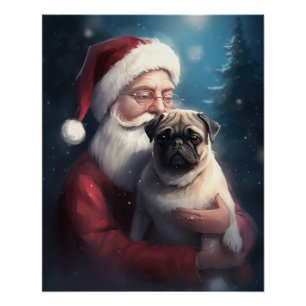 Pug With Santa Claus Festive Christmas Poster