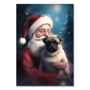 Pug With Santa Claus Festive Christmas Table Number