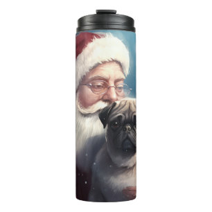 Pug With Santa Claus Festive Christmas Thermal Tumbler