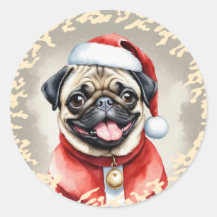 Pug With Santa Claus Outfit - Christmas 1 Classic Round Sticker