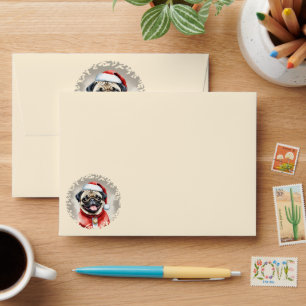 Pug With Santa Claus Outfit - Christmas 1 Envelope