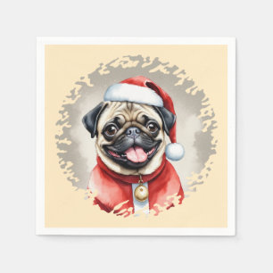 Pug With Santa Claus Outfit - Christmas 1 Napkin