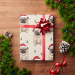 Pug with Santa hat rustic Christmas  Wrapping Paper<br><div class="desc">Pug with Santa hat rustic Christmas wrapping paper. Lovely Christmas design of  cute pugs wearing Santa hat.</div>