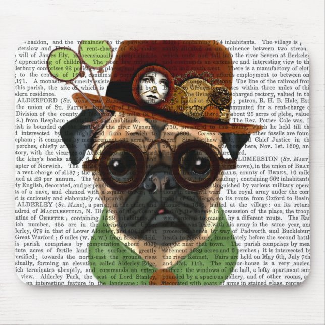 Pug with Steampunk Bowler Hat Mouse Mat (Front)